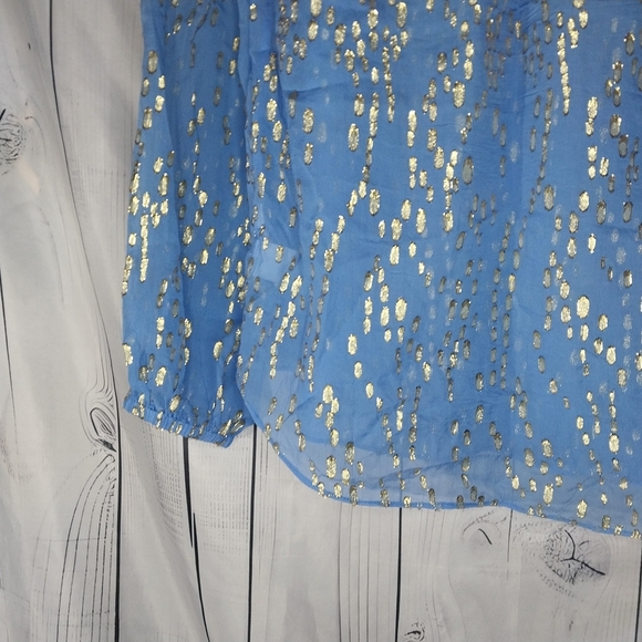 Lilly Pulitzer Colby True Blue Gold Dot Jacquard Metallic Blouse Top Size XXS - Picture 8 of 10